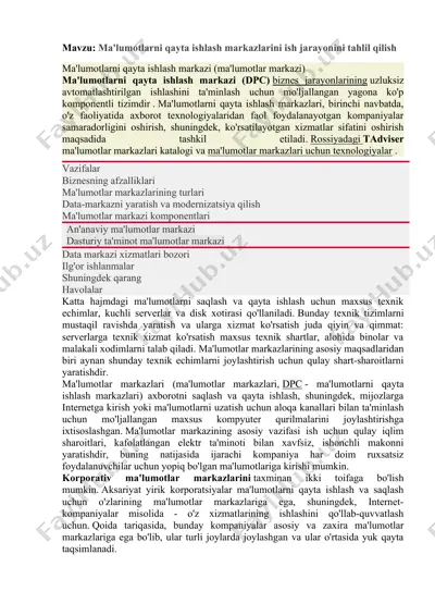 ma'lumotlarni qayta ishlash markazi (dpc) — DOCX
