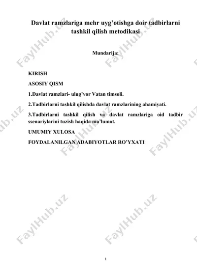 davlat ramzlariga mehr uyg’otishga doir tadbirlarni tashkil qilish metodikasi — DOC
