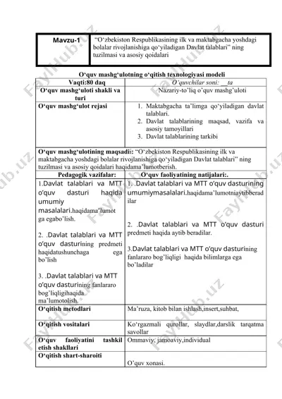 “o‘zbekiston respublikasining ilk va maktabgacha yoshdagi bolalar rivojlanishiga qo‘yiladigan davlat talablari” ning tuzilmasi va asosiy qoidalari — DOC