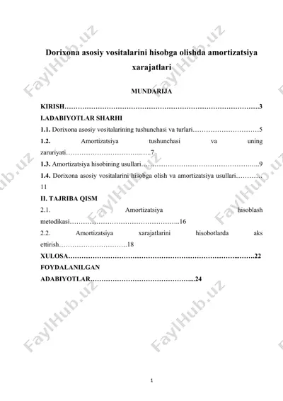 dorixona asosiy vositalarini hisobga olishda amortizatsiya xarajatlari — DOC