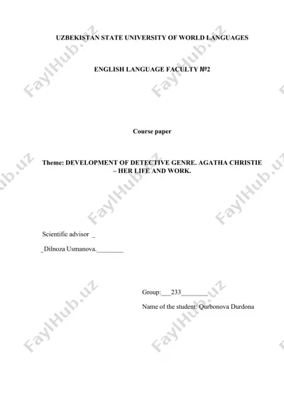 development of detective genre. agatha christie – her life and work — DOC