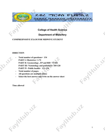 comprehensive exam for midwife student — DOC