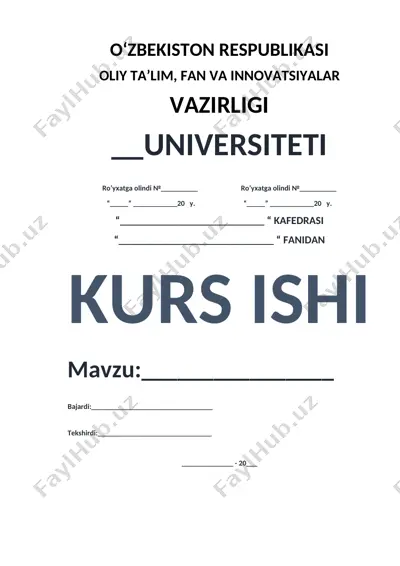 kurs ishi "fermer va dehqon xo‘jaliklarining tashkiliy-iqtisodiy asoslari" — DOC