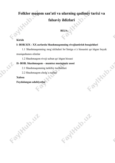 folklor maqom san'ati va ularning qadimiy tarixi va falsaviy ildizlari — DOC