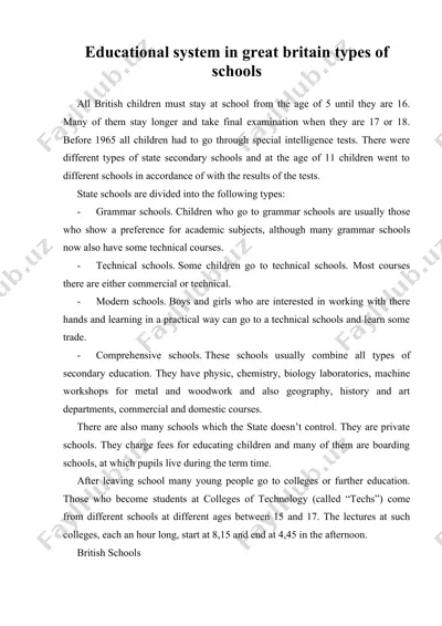 educational system in great britain types of schools — DOC