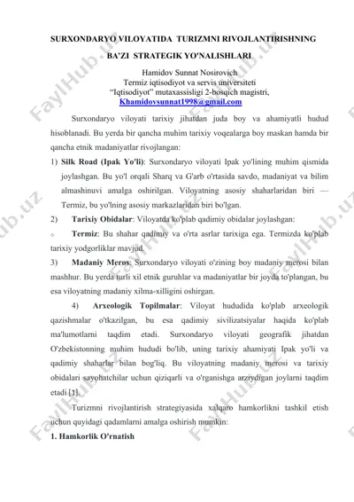 surxondaryo viloyatida turizmni rivojlantirishning ba’zi strategik yo'nalishlari — DOC
