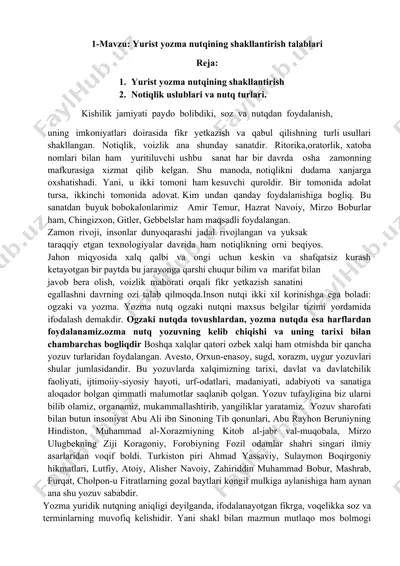 yurist yozma nutqining shakllantirish talablari — DOC