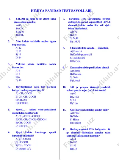 himiya fanidad test savollari — DOC