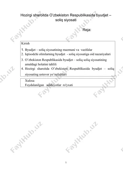 o‘zbekiston respublikasida byudjet – soliq siyosati — DOC