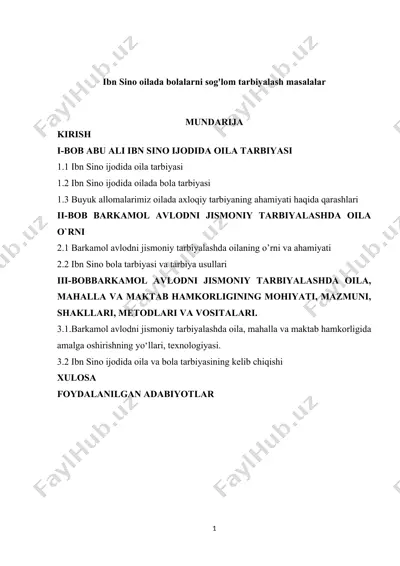 ibn sino oilada bolalarni sog'lom tarbiyalash masalalar — DOC