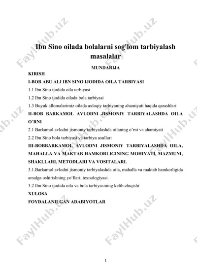 ibn sino oilada bolalarni sog'lom tarbiyalash masalalar — DOC