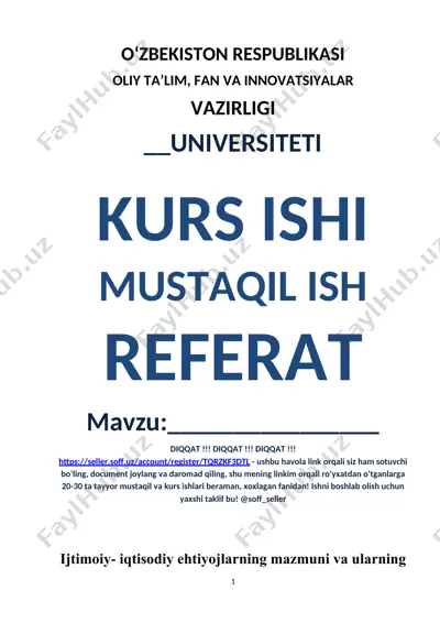 ijtimoiy-iqtisodiy ehtiyojlar mazmuni va turkumlanishi — DOC