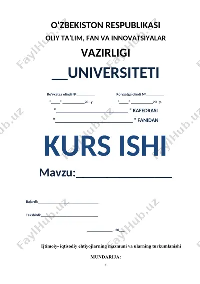 ijtimoiy-iqtisodiy ehtiyojlar va ularning turkumlanishi — DOC