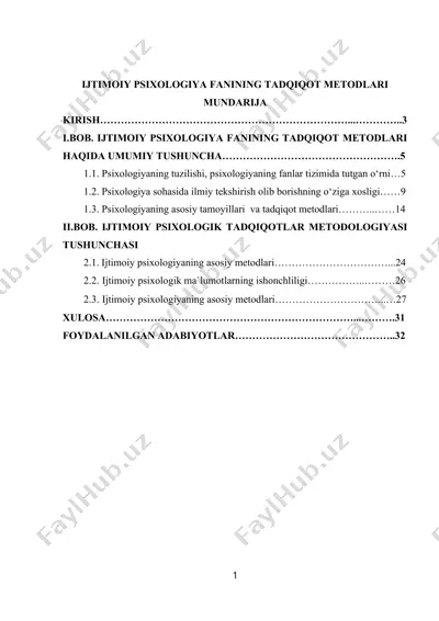 ijtimoiy psixologiya fanining tadqiqot metodlari — DOC