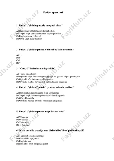 futbol sport turi boýicha testlar — DOCX