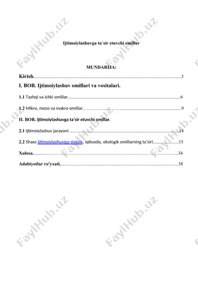 ijtimoiylashuvga ta`sir etuvchi omillar — DOC