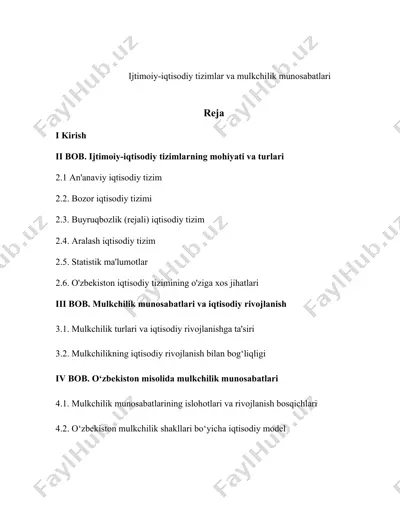 ijtimoiy-iqtisodiy tizimlar va mulkchilik munosabatlari — DOC