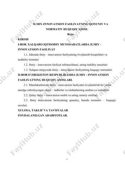 ilmiy-innovatsion faoliyatning qonuniy va normativ huquqiy asosi — DOC