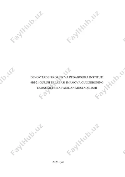 tijorat banklarining kredit portfelini ekonometrik modellar — DOC