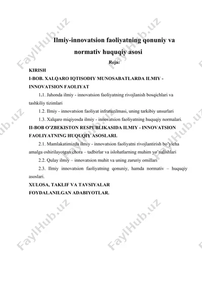 ilmiy-innovatsion faoliyatning qonuniy va normativ huquqiy asosi — DOC