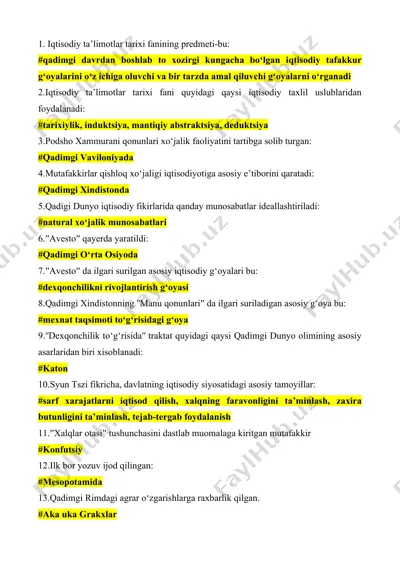 iqtisodiy ta'limotlar tarixi savollarga javoblar — DOCX