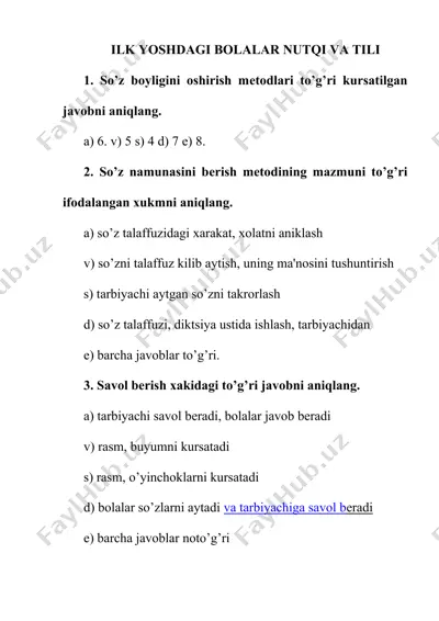 ilk yoshdagi bolalar nutqi va tili — DOC