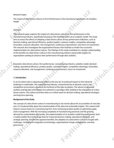 research paper: the impact of data-driven culture on firm performance in the manufacturing industry: an analytics model — DOC