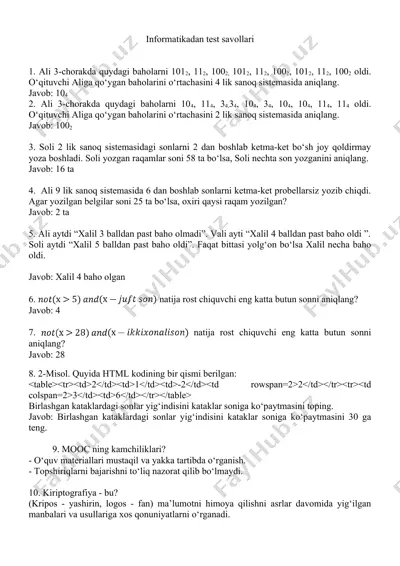 informatikadan test savollari — DOC