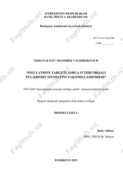 dissertatsiya "raqamli bank ishi" — DOC