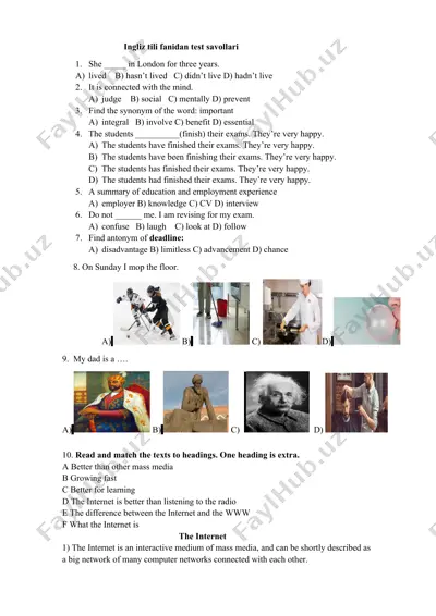 ingliz tili fanidan test savollari — DOC