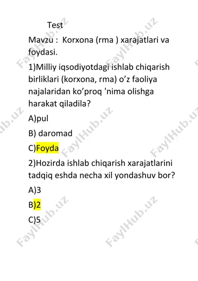 korxona (firma) xarajatlari va foydasi — DOC