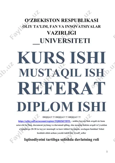 bozor va davlat iqtisodiyoti — DOC