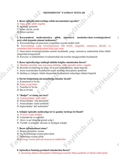 "iqtisodiyot fanidan testlar" — DOC