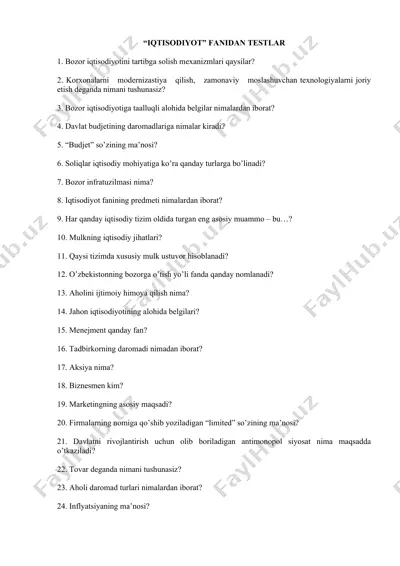 iqtisodiyot fanidan testlar — DOC