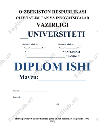 italiya partiyaviy-siyosiy tizimida qayta qurish masalalari to‘g‘risida (1990-2015) — DOC