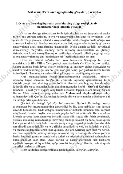 o'rta asrdagi iqtisodiy g'oyalar, qarashlar — DOC