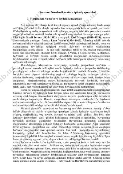 neoklassik maktab iqtisodiy qarashlari — DOC