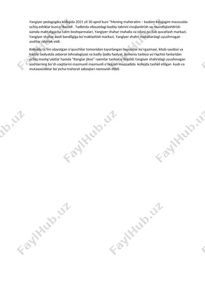 "yangiyer pedagogika kollejida ochiq eshiklar kuni" — DOC