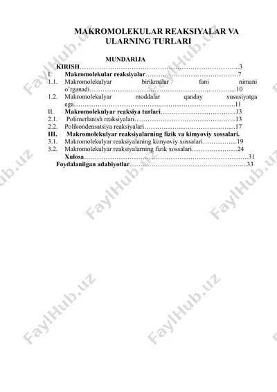 makromolekular reaksiyalar va ularning turlari — DOCX