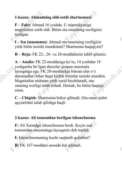 kazus analizi: ahmadning oldi-sotdi shartnomasi — DOC
