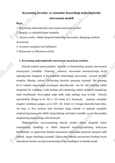 keynsning tovarlar va xizmatlar bozoridagi makroiqtisodiy muvozanat modeli — DOC