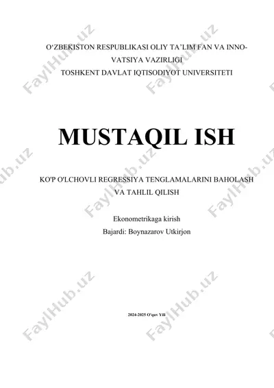 ko'p o'lchovli regressiya tenglamalarini baholash va tahlil qilish — DOC