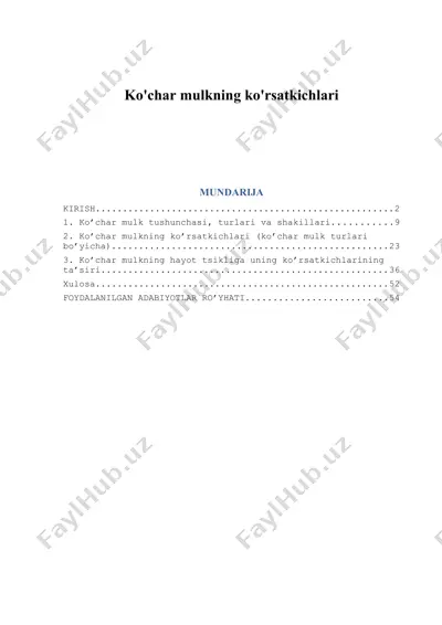 ko'char mulkning ko'rsatkichlari — DOC