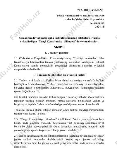 yangi konstitutsiya bilimdoni intellektual tanlovi — DOC