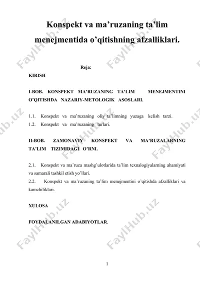 konspekt va ma’ruzaning ta’lim menejmenti — DOC
