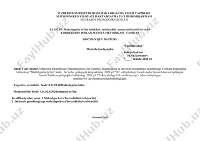 korrektsion ishlar maxsus metodikasi faniga ajratilgan o'quv dasturi — DOC