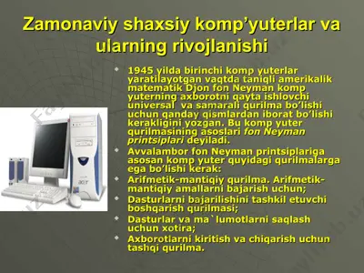 zamonaviy shaxsiy komp'yuterlar va ularning rivojlanishi — PPT