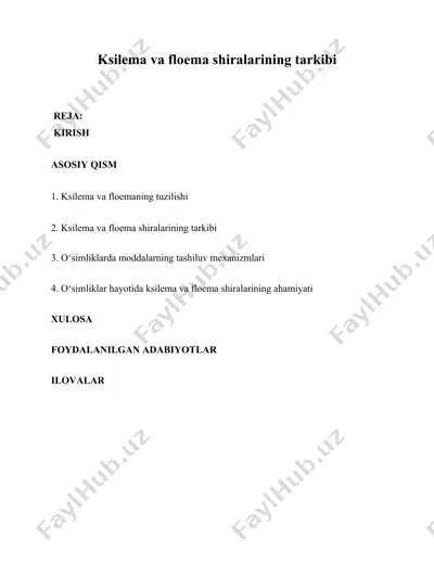 ksilema va floema shiralarining tarkibi — DOC