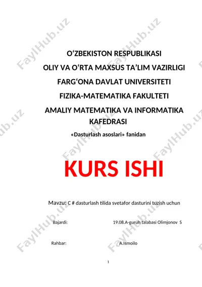 svetafor dasturini tuzish uchun c# dasturlash tili — DOC