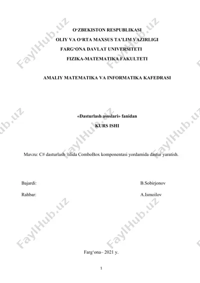 c# dasturlash tilida combobox komponentasi yordamida dastur yaratish — DOC